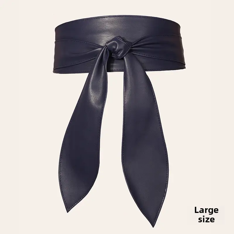 Blue Wide Waist Cover with Bow Ribbon Tie Belt