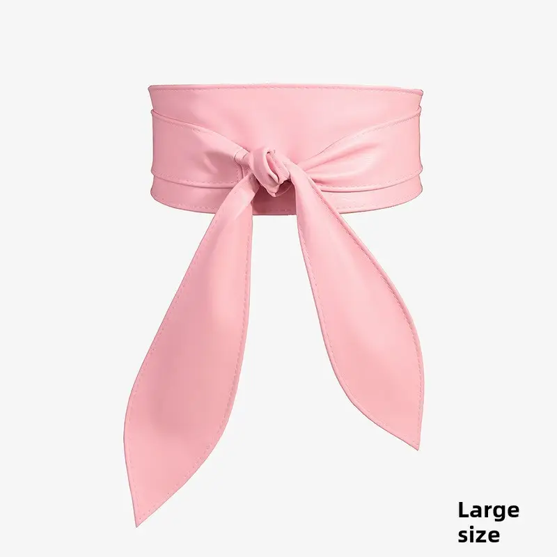 Blue Wide Waist Cover with Bow Ribbon Tie Belt