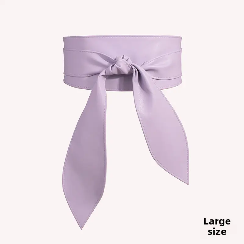 Blue Wide Waist Cover with Bow Ribbon Tie Belt