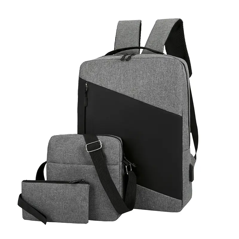 Cross-Border New Three-Piece Backpack Large Capacity Simple Business Computer Bag USB Charging Travel Backpack Wholesale — feature 10