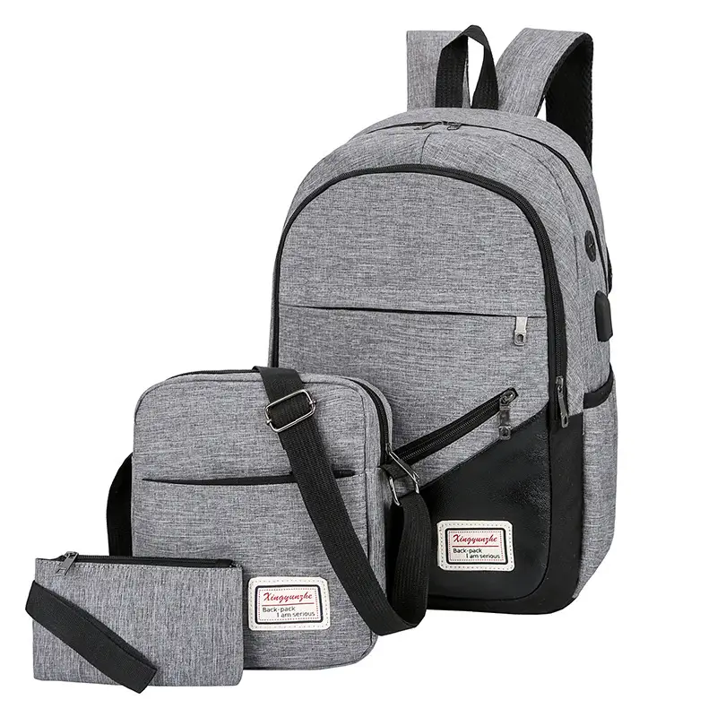 Cross-Border New Three-Piece Backpack Large Capacity Simple Business Computer Bag USB Charging Travel Backpack Wholesale — feature 16