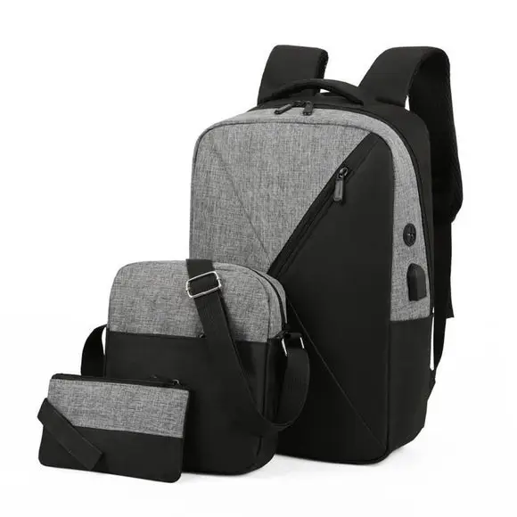 Cross-Border New Three-Piece Backpack Large Capacity Simple Business Computer Bag USB Charging Travel Backpack Wholesale — feature 3