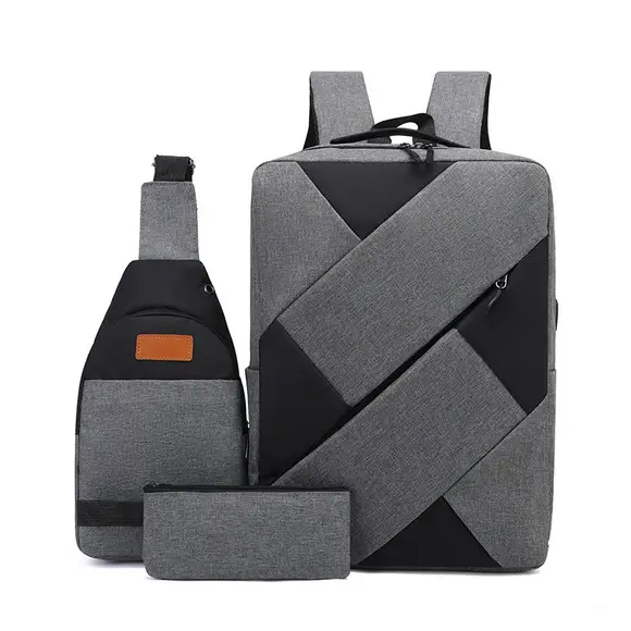 Cross-Border New Three-Piece Backpack Large Capacity Simple Business Computer Bag USB Charging Travel Backpack Wholesale — feature 8