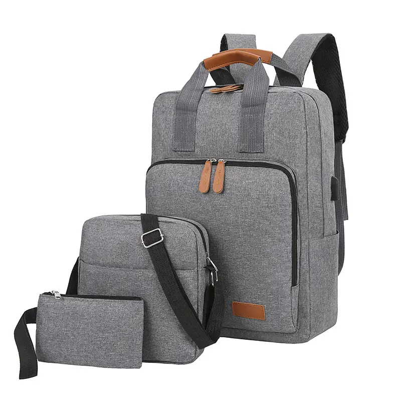 Cross-Border New Three-Piece Backpack Large Capacity Simple Business Computer Bag USB Charging Travel Backpack Wholesale — feature 9