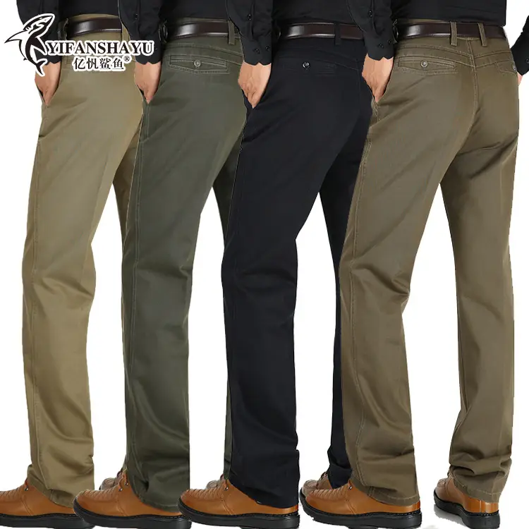 Men Thick Cotton Pants Autumn Winter Olive Green - Image 9