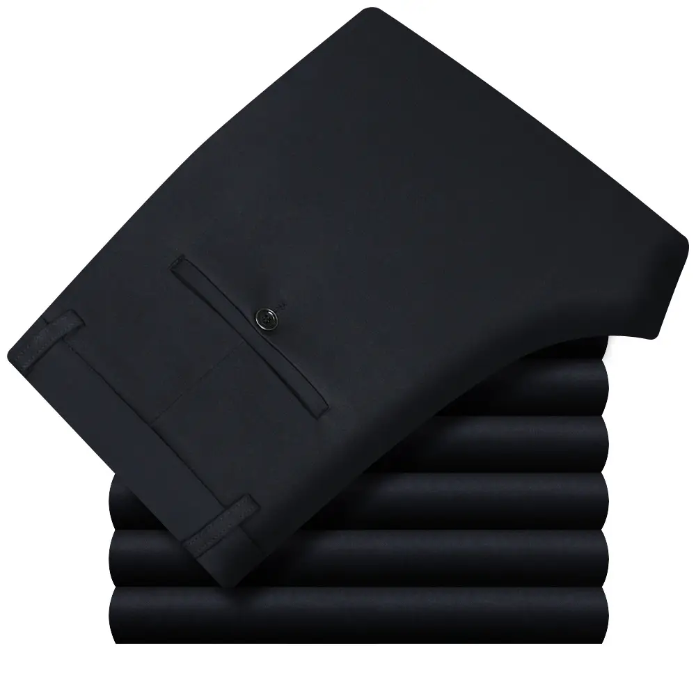 Men's Black Fleece Waist Pants Thick Warm Casual Long - Image 2