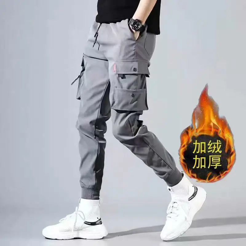 Men's Korean Style Slim Fit Cargo Pants Grey Large - Image 5