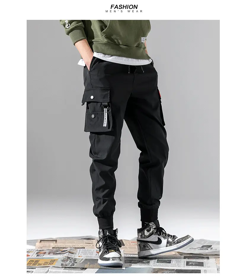 Men's Korean Style Slim Fit Cargo Pants Grey Large — feature 6