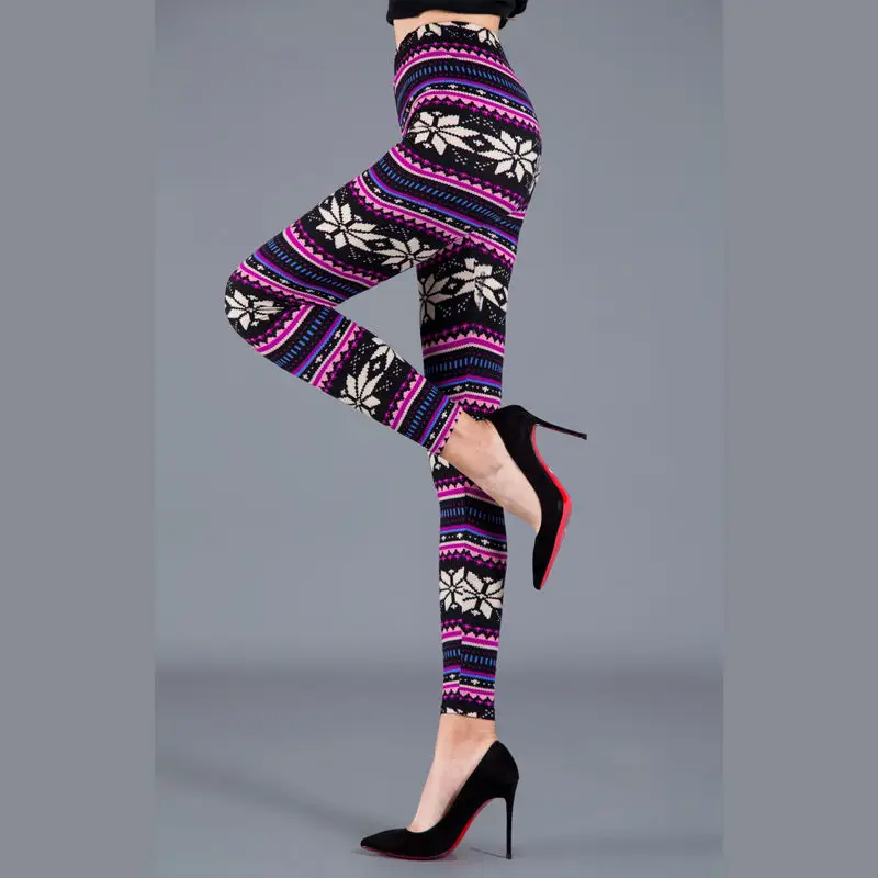 Women's Slim Fit Fawn Leggings with Snowflake Print