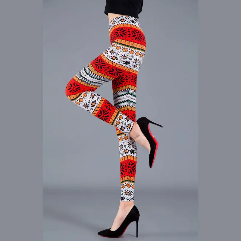 Women's Slim Fit Fawn Leggings with Snowflake Print