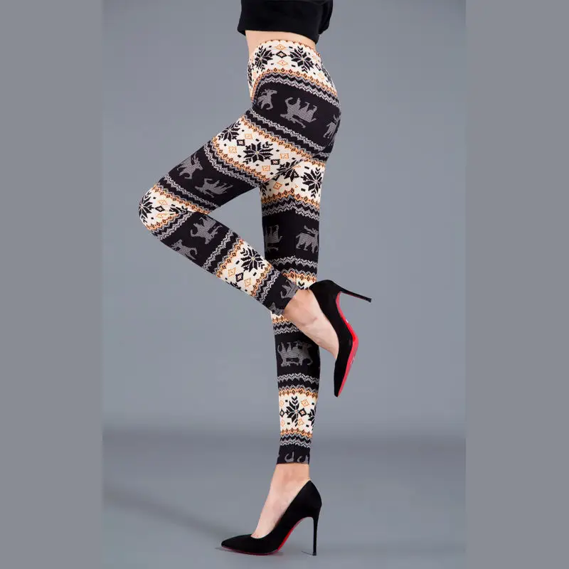 Women's Slim Fit Fawn Leggings with Snowflake Print