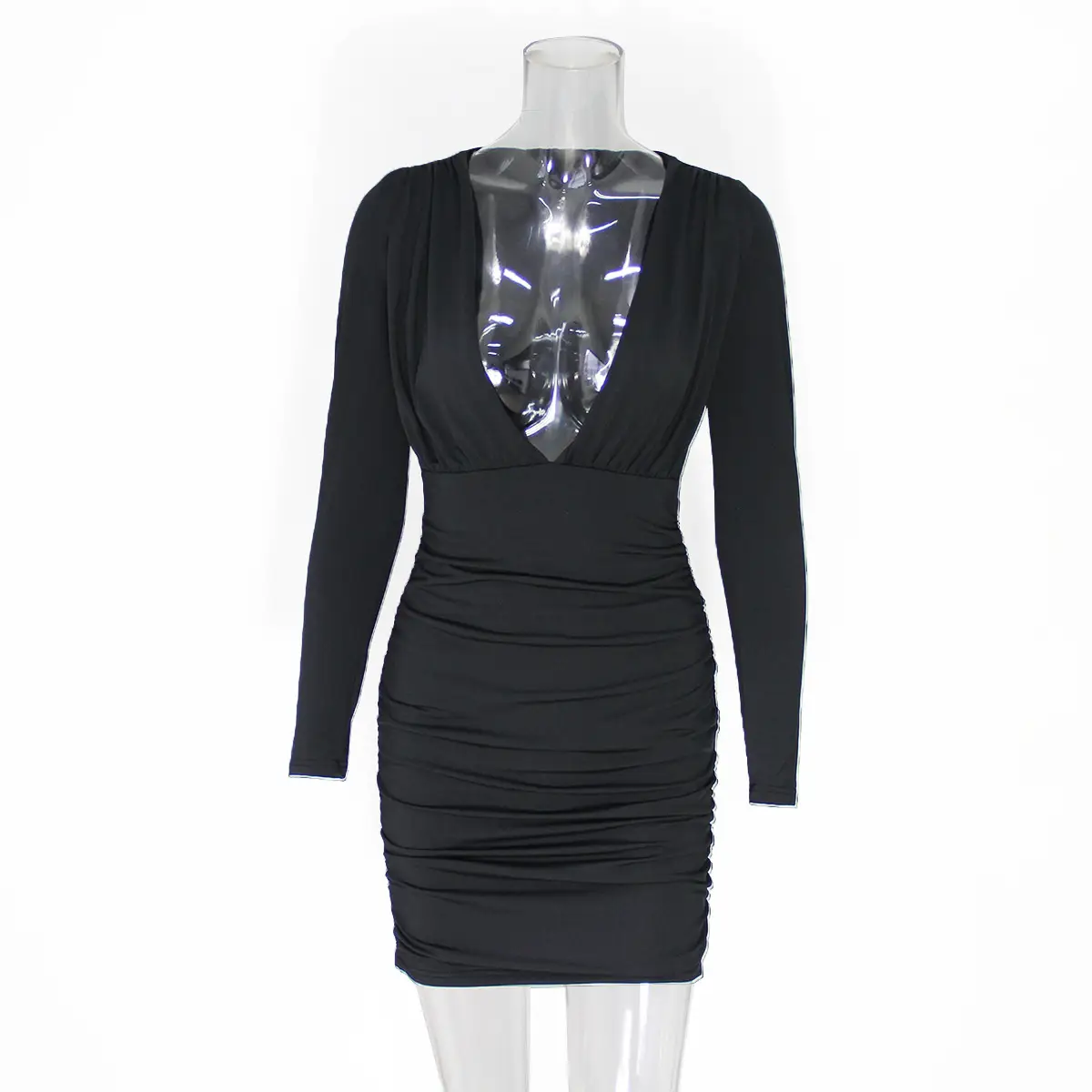 Blue Long Sleeve V-Neck Dress for Women