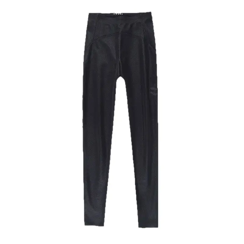 Black Velvet Slimming Leather Pants for Women - Image 6
