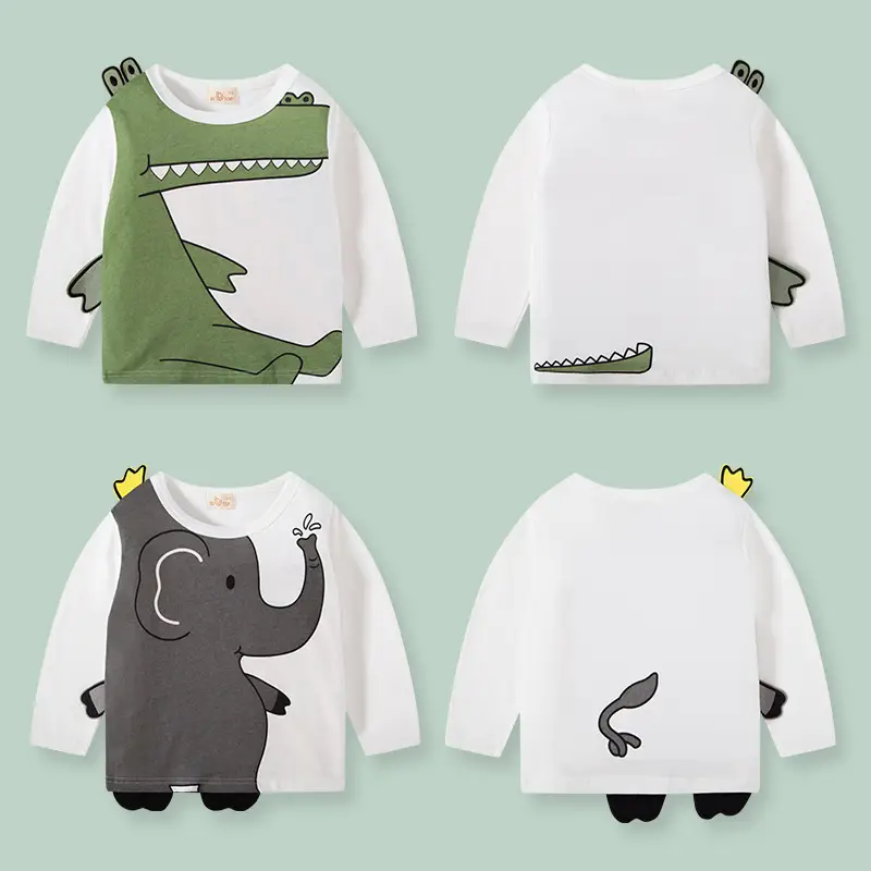 White Long Sleeve Cartoon T-Shirt for Boys One Piece