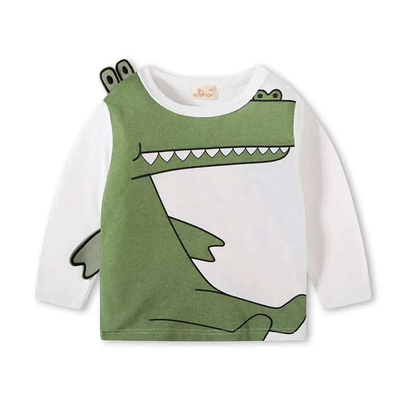 White Long Sleeve Cartoon T-Shirt for Boys One Piece