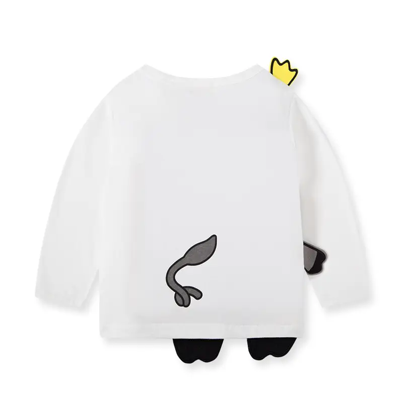 White Long Sleeve Cartoon T-Shirt for Boys One Piece