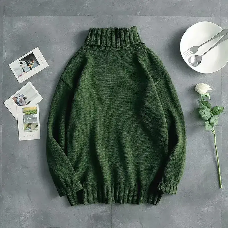 Men's Black Turtleneck Sweater Loose Thick Winter - Image 10
