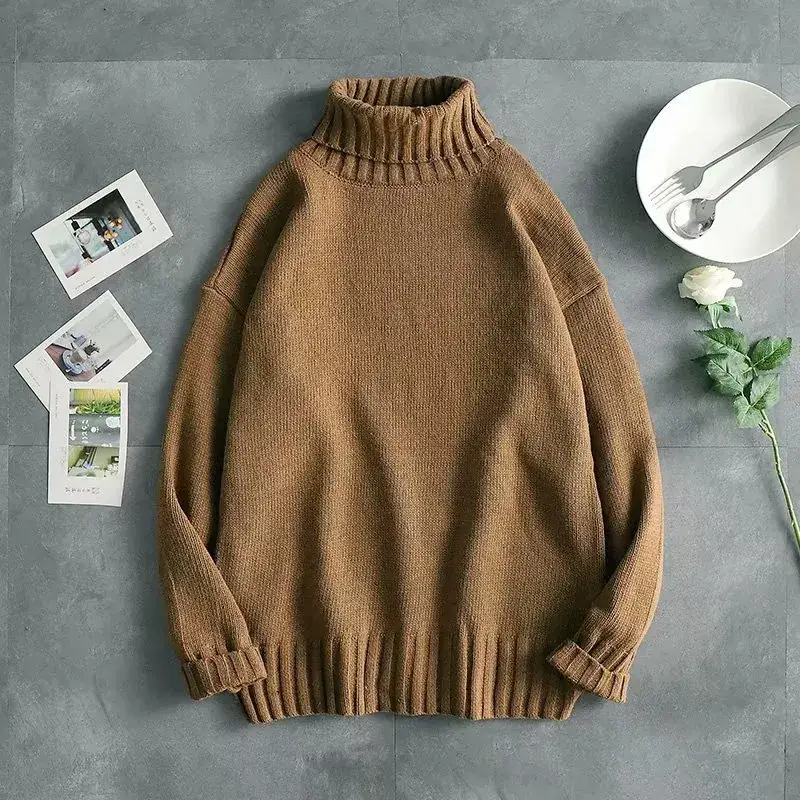 Men's Black Turtleneck Sweater Loose Thick Winter - Image 6