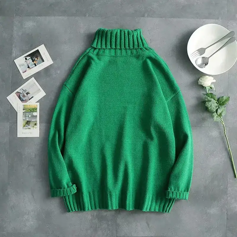 Men's Black Turtleneck Sweater Loose Thick Winter - Image 8
