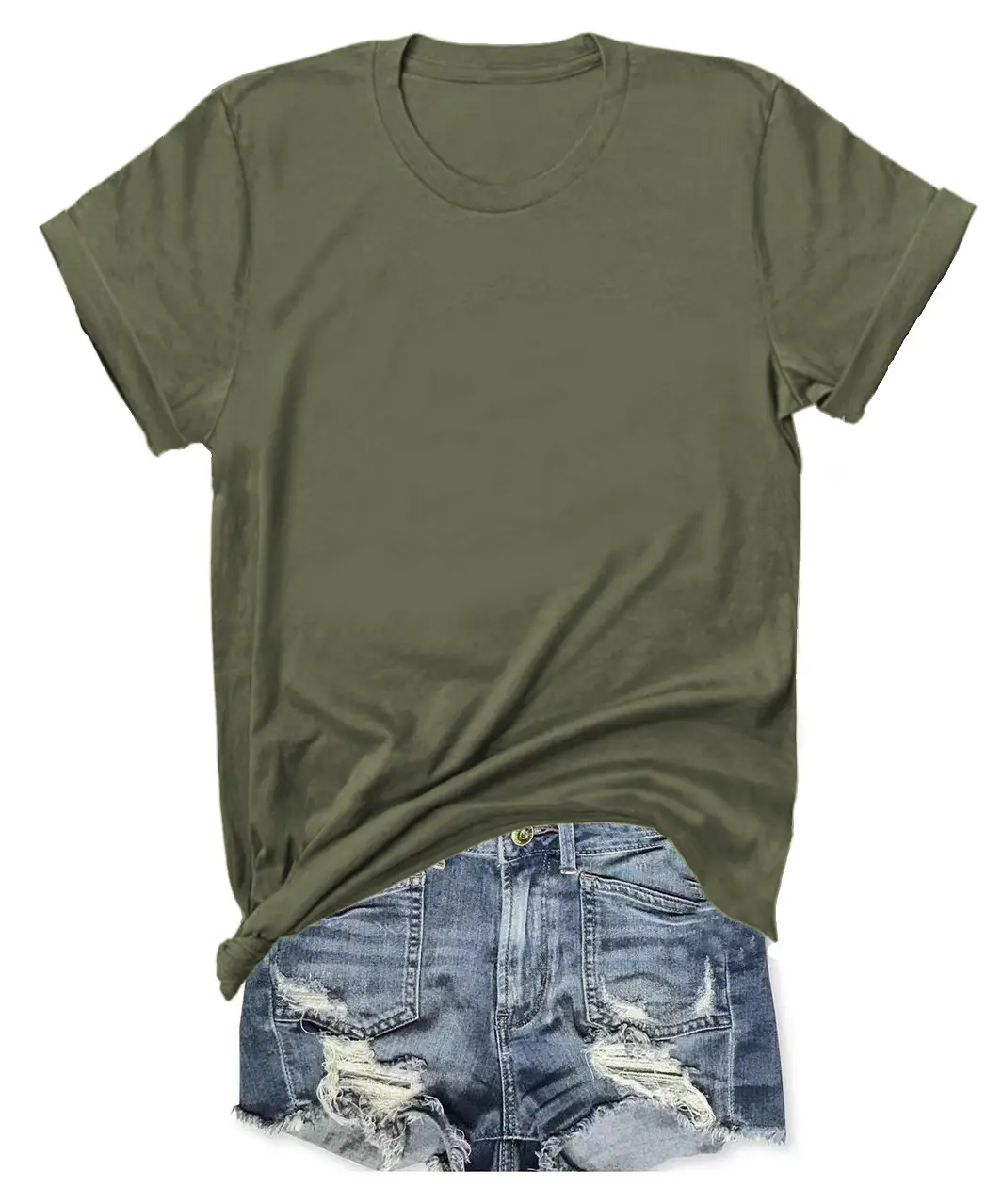 T-shirt Blue Tie-Down Denim Shorts Set - Image 15