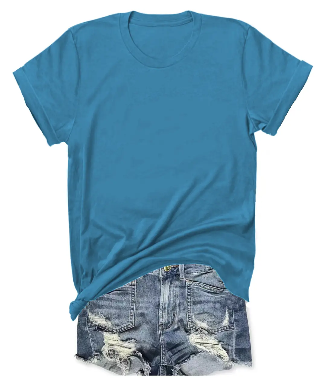 T-shirt Blue Tie-Down Denim Shorts Set - Image 26