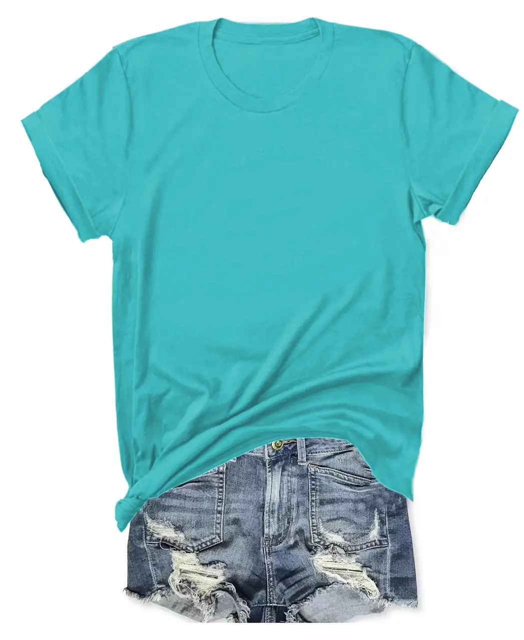 T-shirt Blue Tie-Down Denim Shorts Set - Image 27