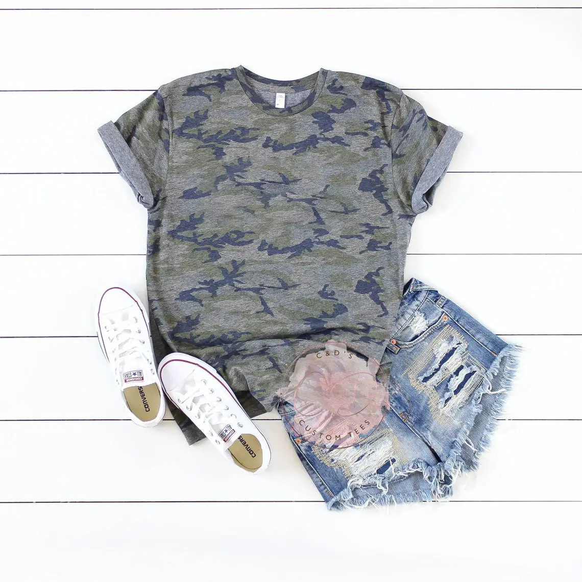 T-shirt Blue Tie-Down Denim Shorts Set - Image 29