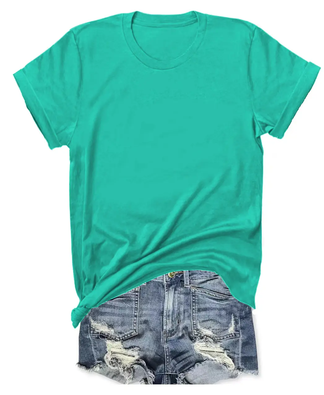 T-shirt Blue Tie-Down Denim Shorts Set - Image 3