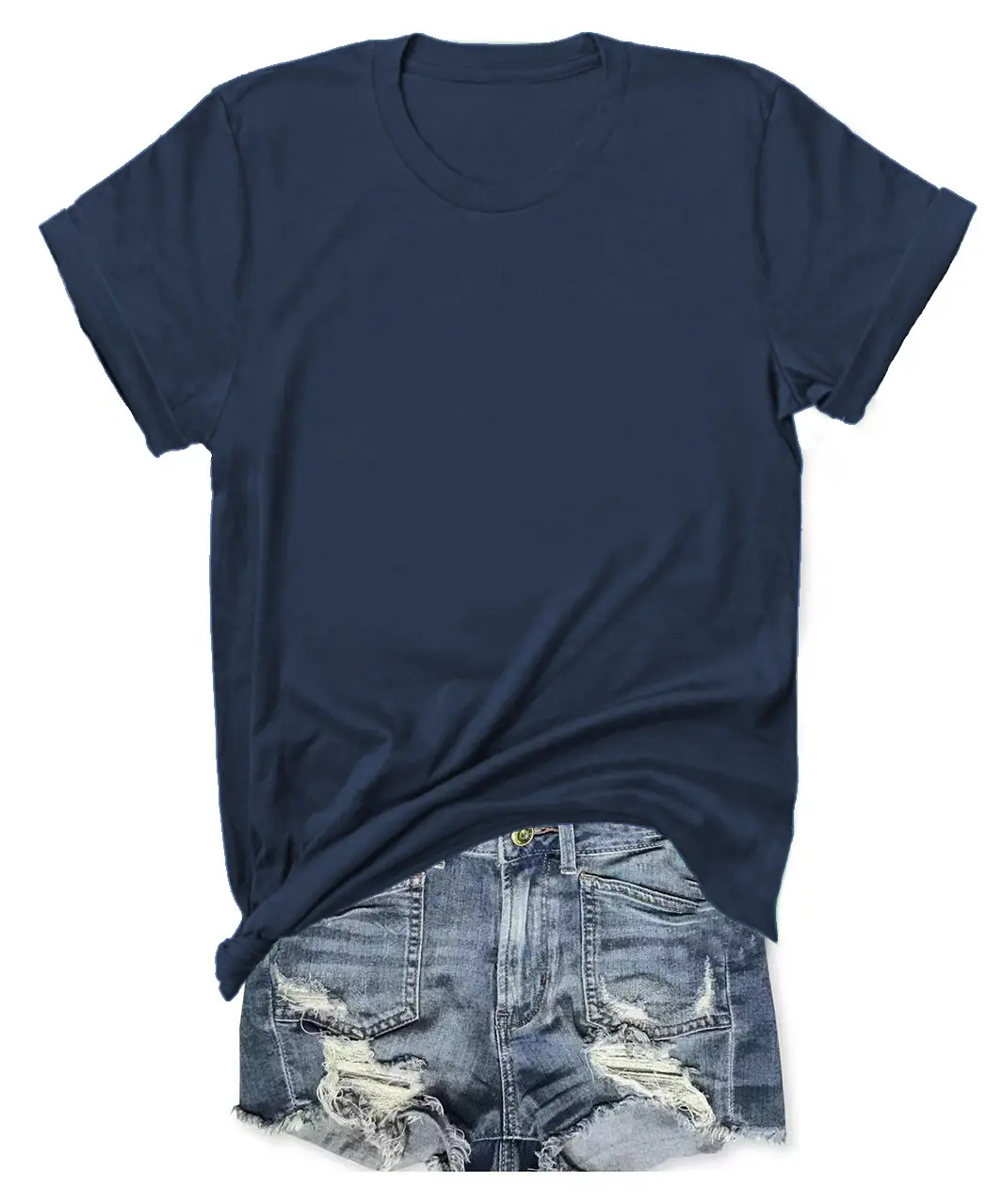 T-shirt Blue Tie-Down Denim Shorts Set - Image 5