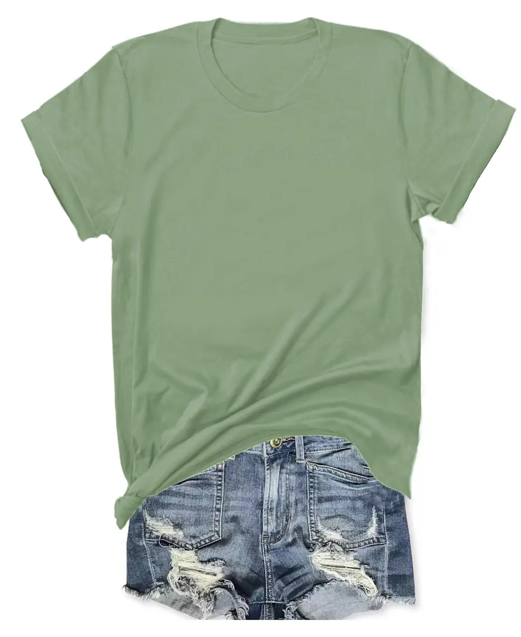 T-shirt Blue Tie-Down Denim Shorts Set - Image 8
