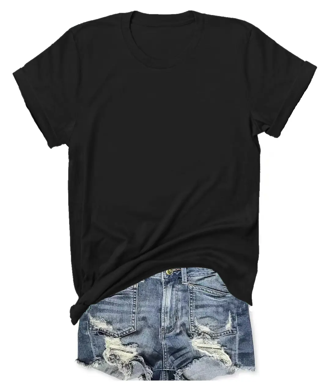 T-shirt Blue Tie-Down Denim Shorts Set - Image 9