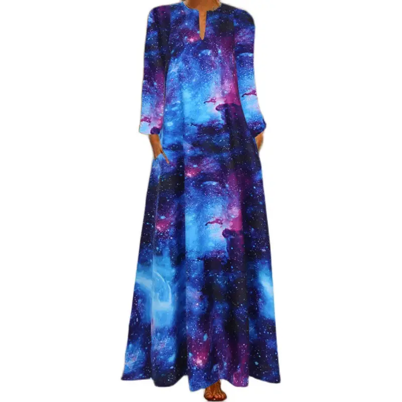 3D Starry Sky Print Long Sleeve Dress