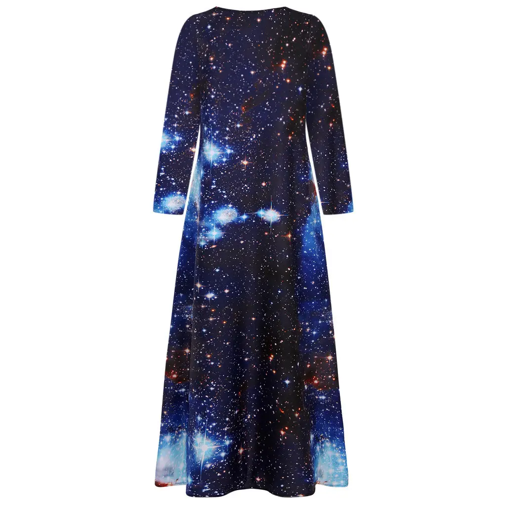 3D Starry Sky Print Long Sleeve Dress — feature 10