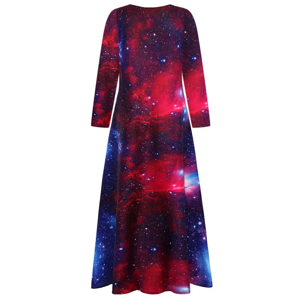 3D Starry Sky Print Long Sleeve Dress — feature 4