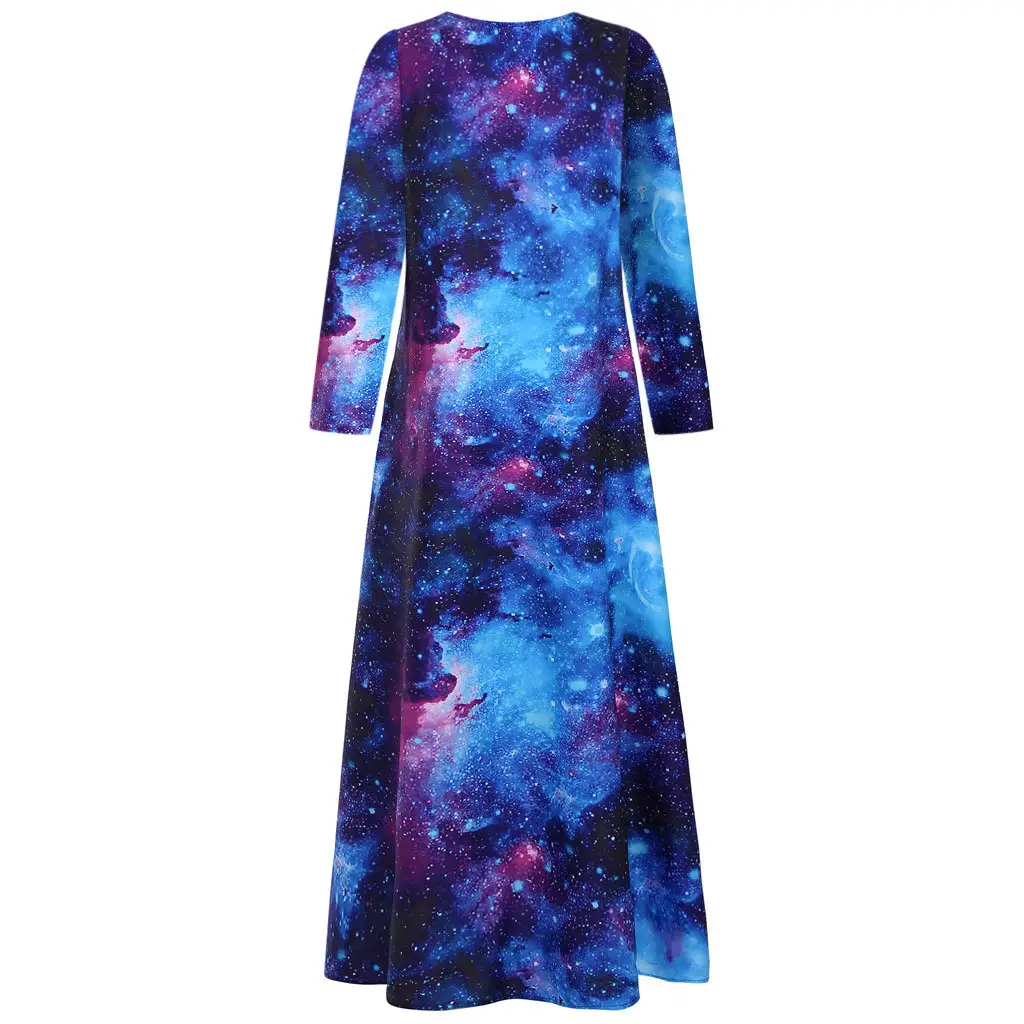 3D Starry Sky Print Long Sleeve Dress — feature 7