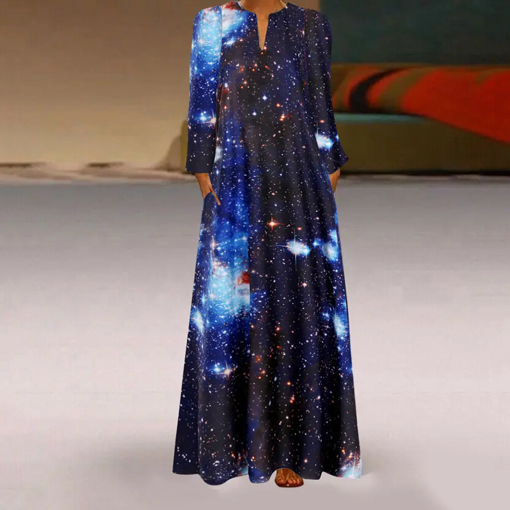 3D Starry Sky Print Long Sleeve Dress — feature 8