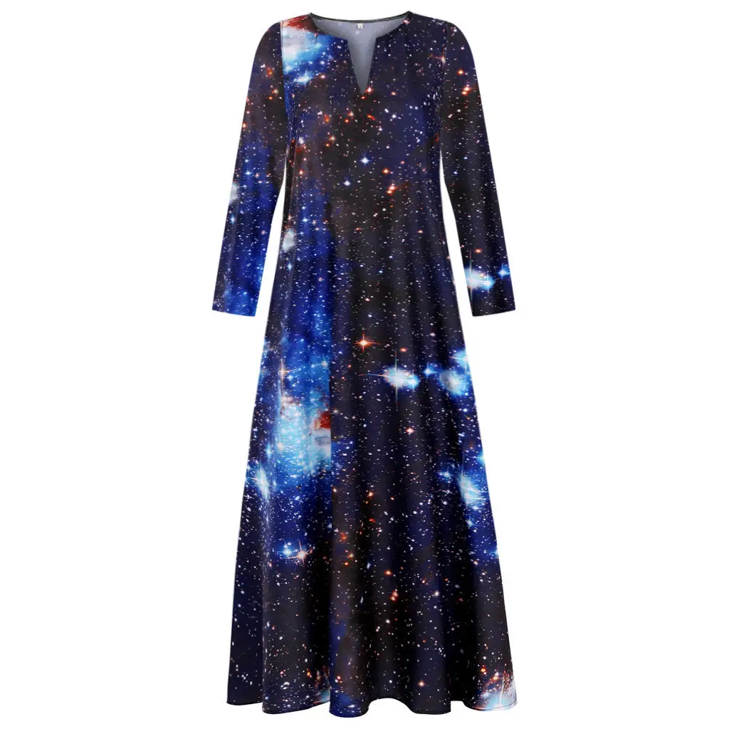 3D Starry Sky Print Long Sleeve Dress — feature 9