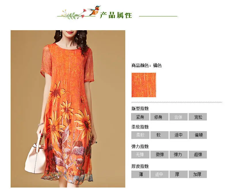 Women's Orange Floral Print Mid-Length Dress — feature 1
