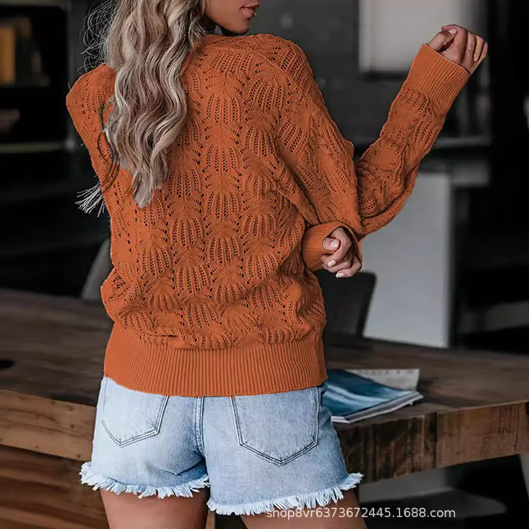 Women Knitted V-Neck Sweater White Long Sleeve - Image 11