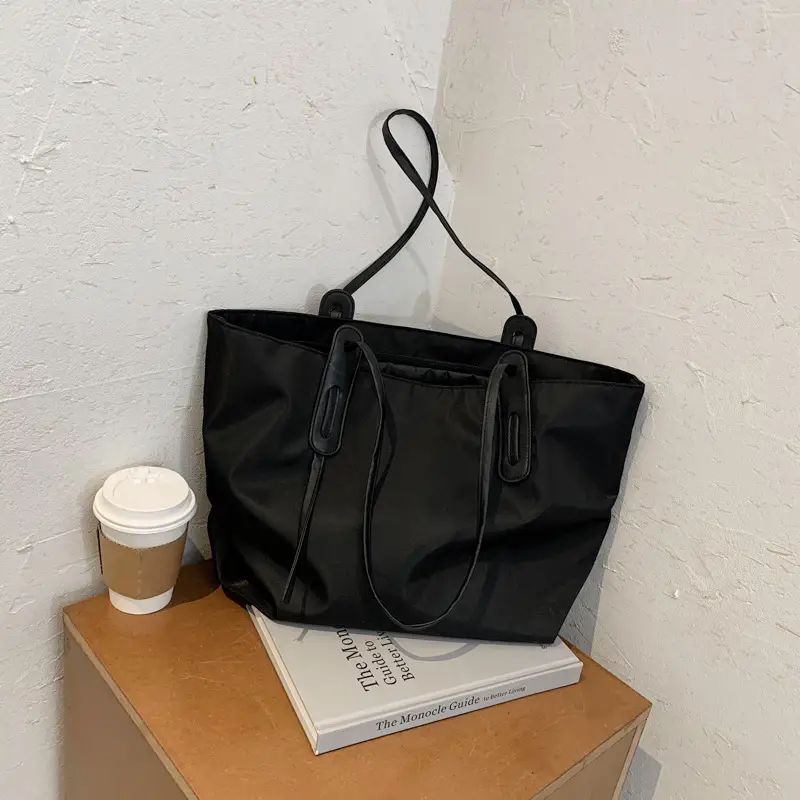 Large Capacity Women's Black Canvas Tote Bag - Image 2