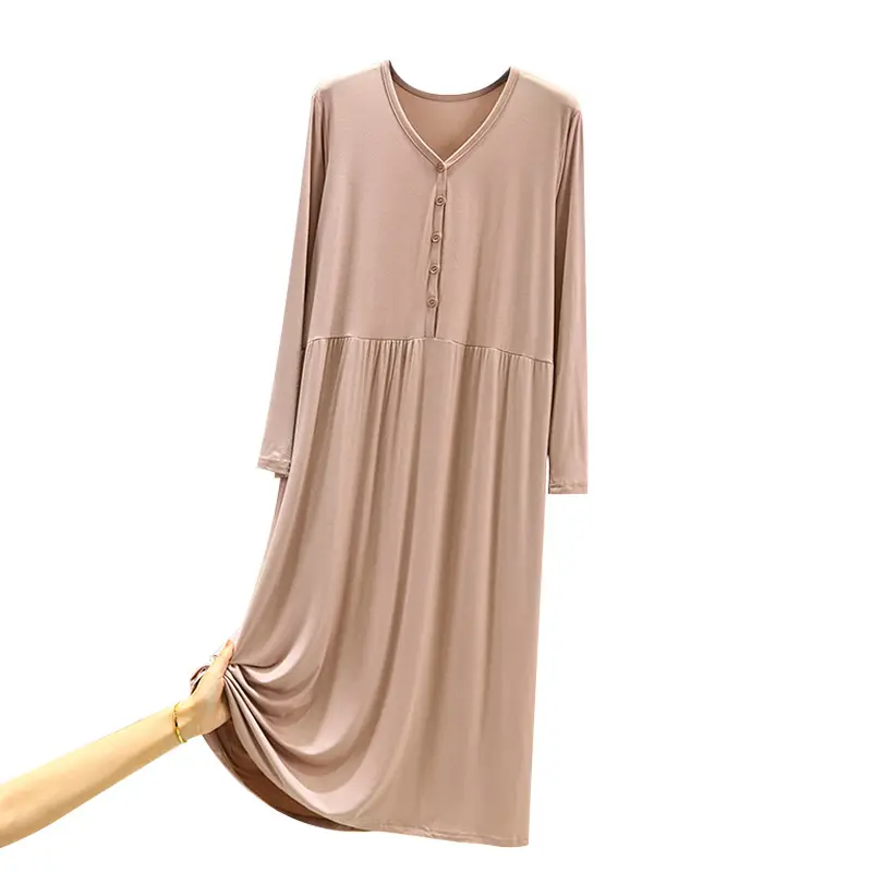 Green Long Sleeve Button V-Neck Dress for Women - Image 14