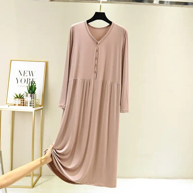 Green Long Sleeve Button V-Neck Dress for Women - Image 6