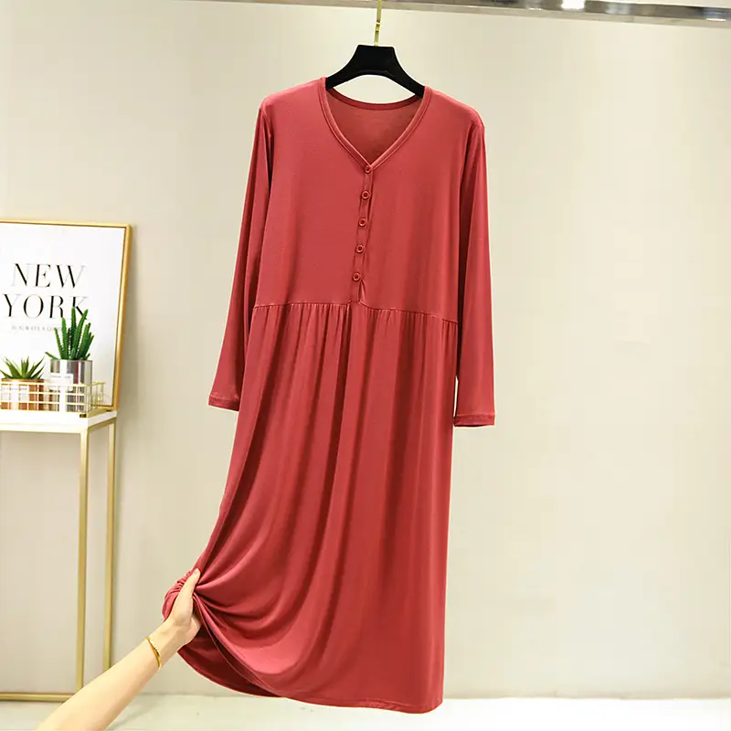 Green Long Sleeve Button V-Neck Dress for Women - Image 8