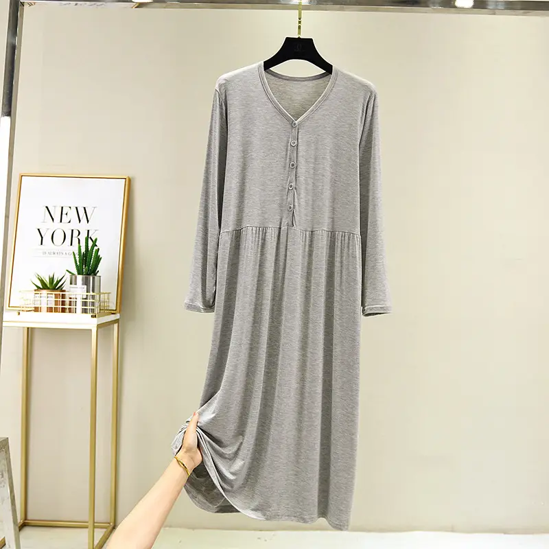 Green Long Sleeve Button V-Neck Dress for Women - Image 9