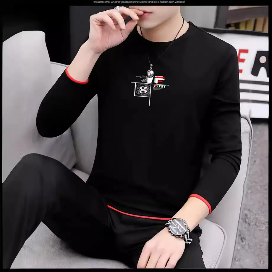 Men Long Sleeve Printed T-Shirt Slim Fit White
