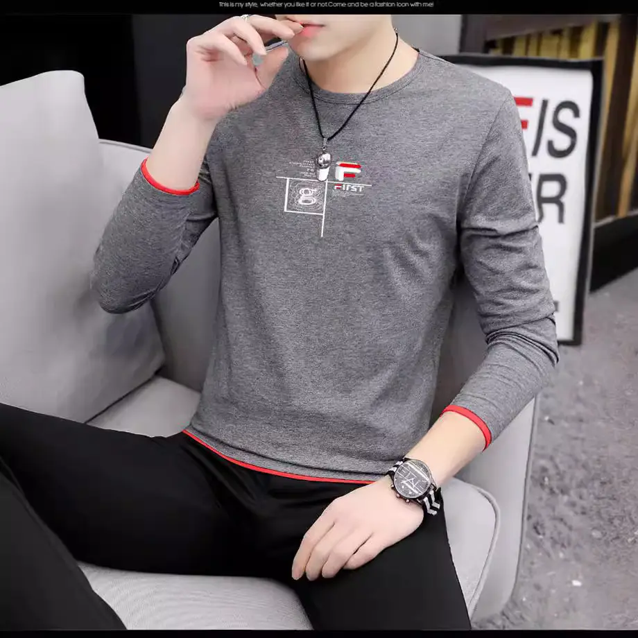 Men Long Sleeve Printed T-Shirt Slim Fit White