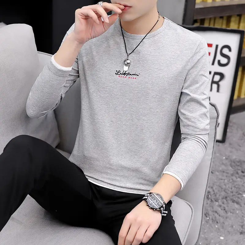 Men Long Sleeve Printed T-Shirt Slim Fit White