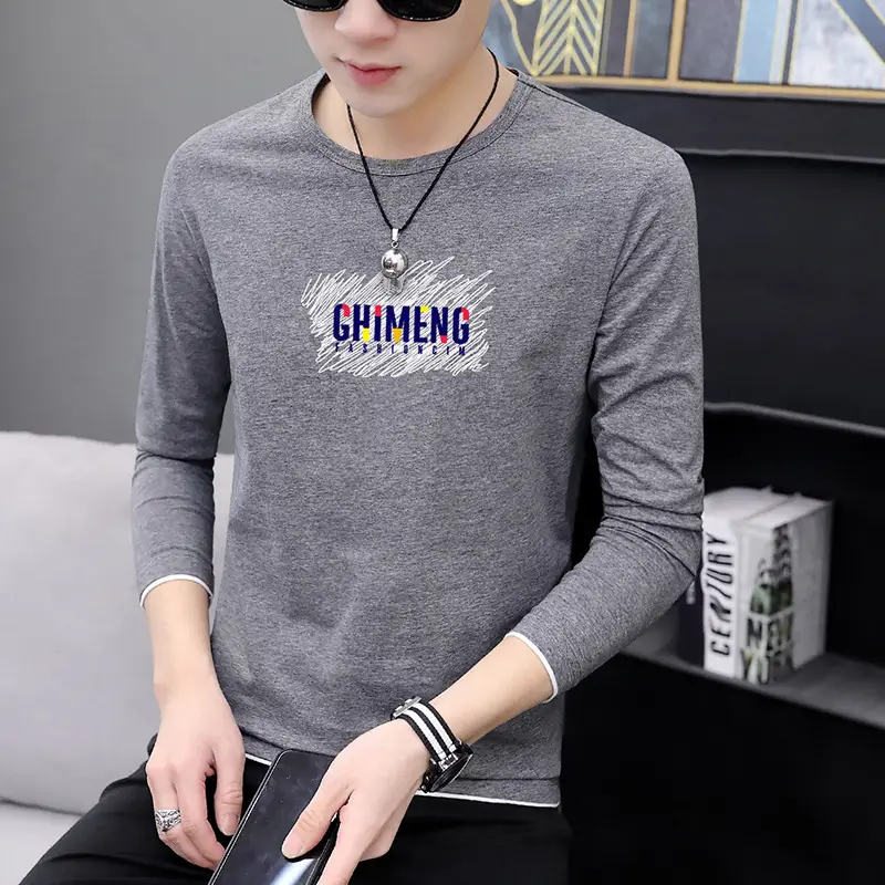 Men Long Sleeve Printed T-Shirt Slim Fit White