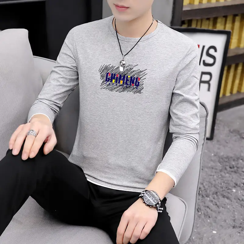 Men Long Sleeve Printed T-Shirt Slim Fit White