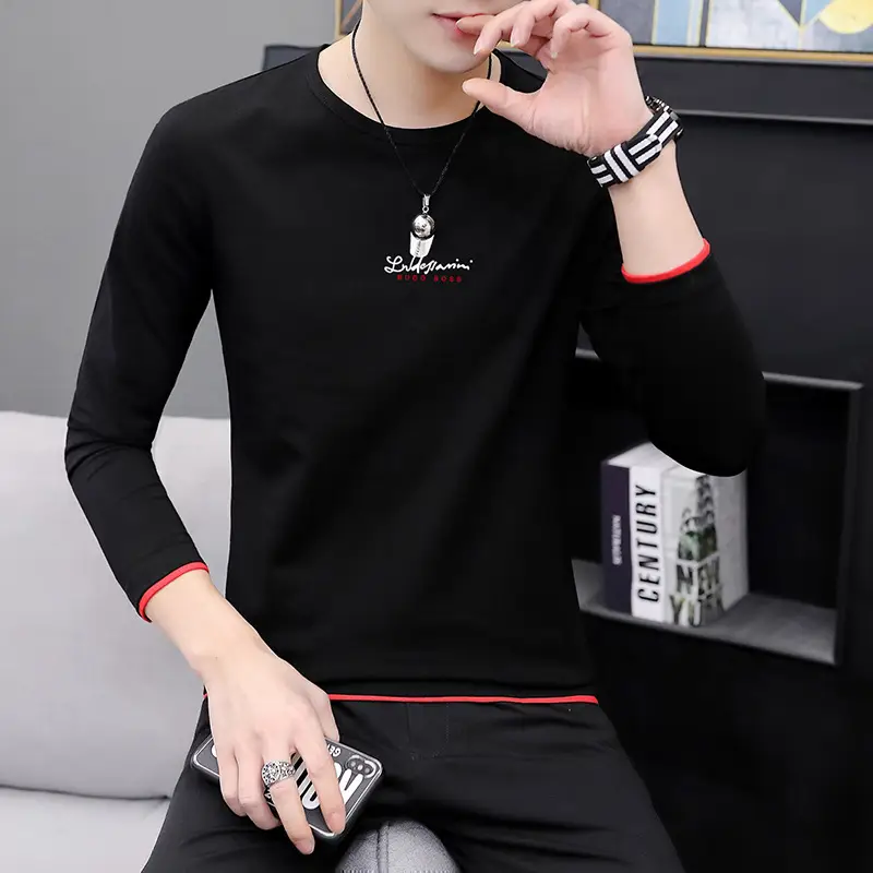 Men Long Sleeve Printed T-Shirt Slim Fit White